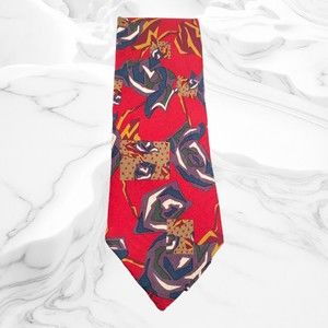 Secours 100% Silk Tie Made in Italy Vintage Pattern 60" x 3.75 " Base Red